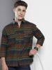 Men's Navy Blue Regular Fit Checked Casual Shirt
