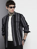 Men's Black Slim Fit Striped Casual Shirt