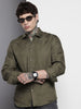 Men's Olive Slim Fit Textured Party Wear Shirt