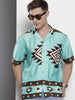 Men's Blue Relaxed Fit Printed Resort Wear Shirt