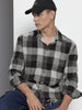 Men's Grey Relaxed Fit Checked Bohemian Shirt