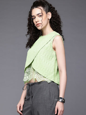 Freehand by The Indian Garage Co Women Regular Fit Textured Crop Top