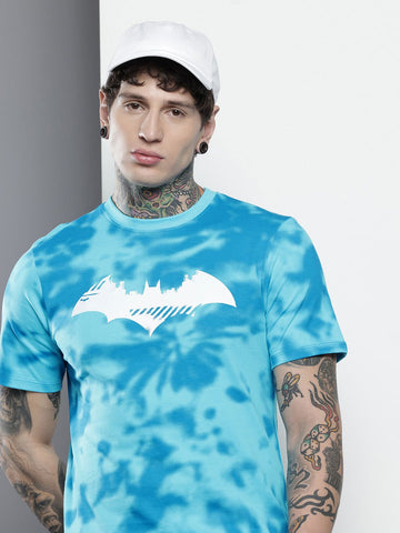 Men's Blue Slim Fit Character Batman Printed Crew Neck T-Shirt