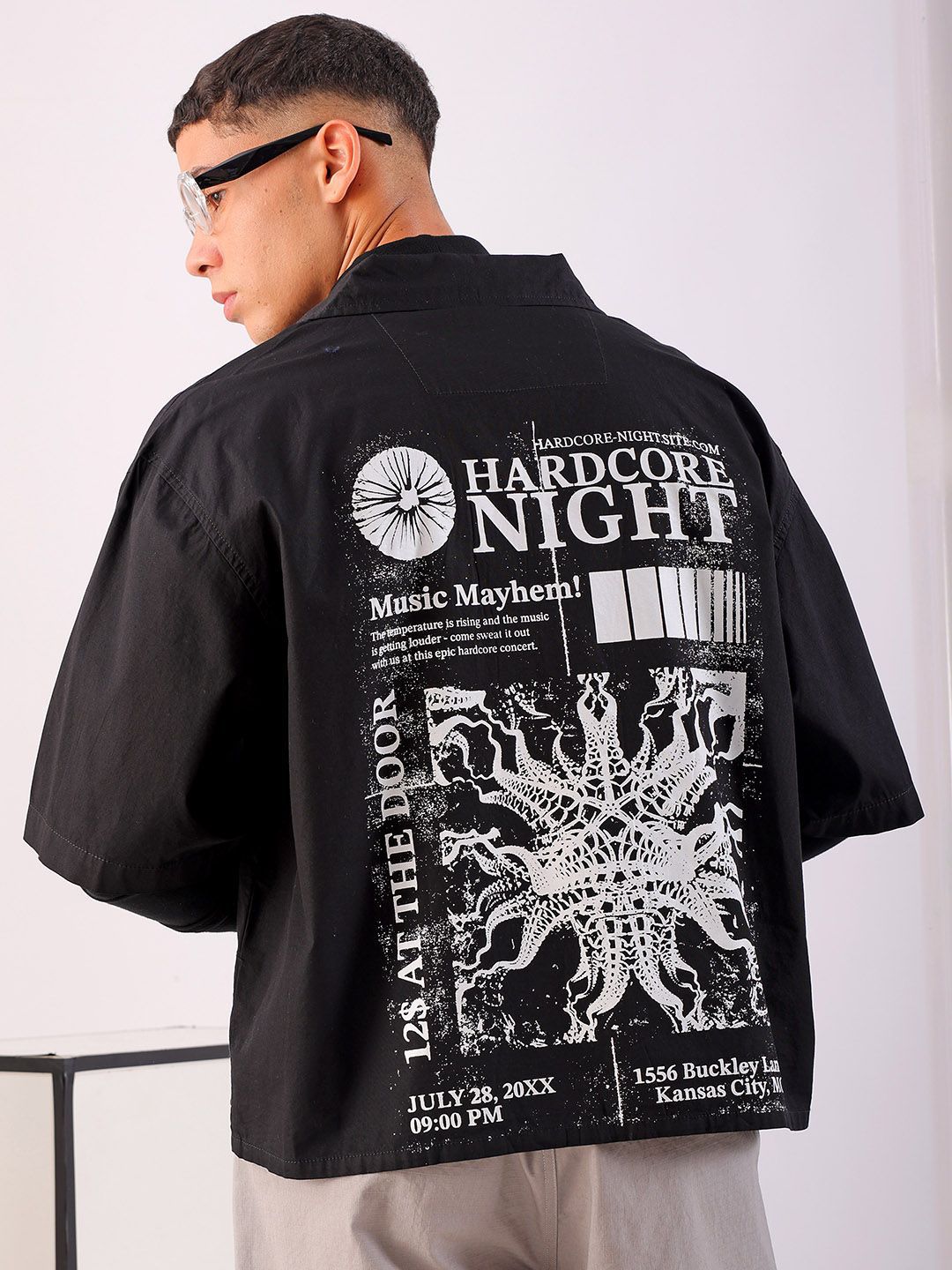 Men's Half Sleeves Boxy Fit Black Shirt
