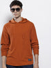 Men's Rust Regular Fit Textured Hooded T-Shirt