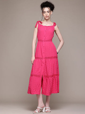Freehand Women Fit and Flare Textured Maxi Dress
