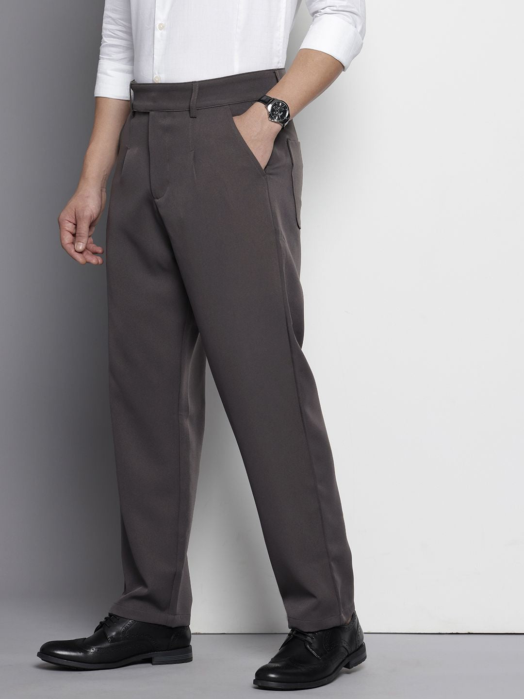 Men's Grey Loose Fit Casual Trousers