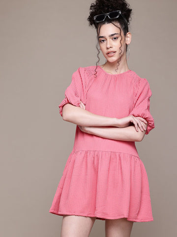 Freehand Women Relaxed Fit Textured Tiered Dress