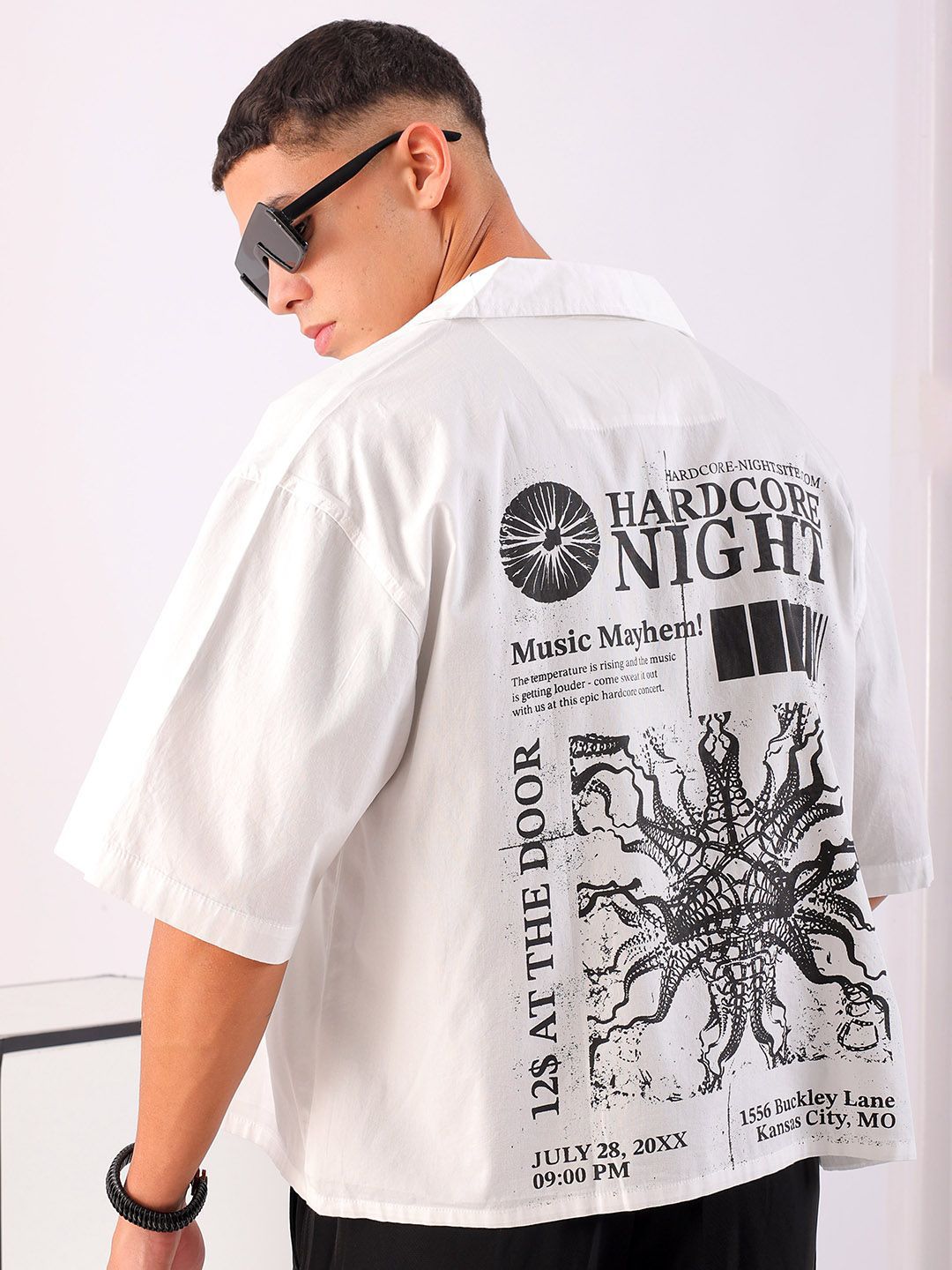 Men's Half Sleeves Boxy Fit White Shirt