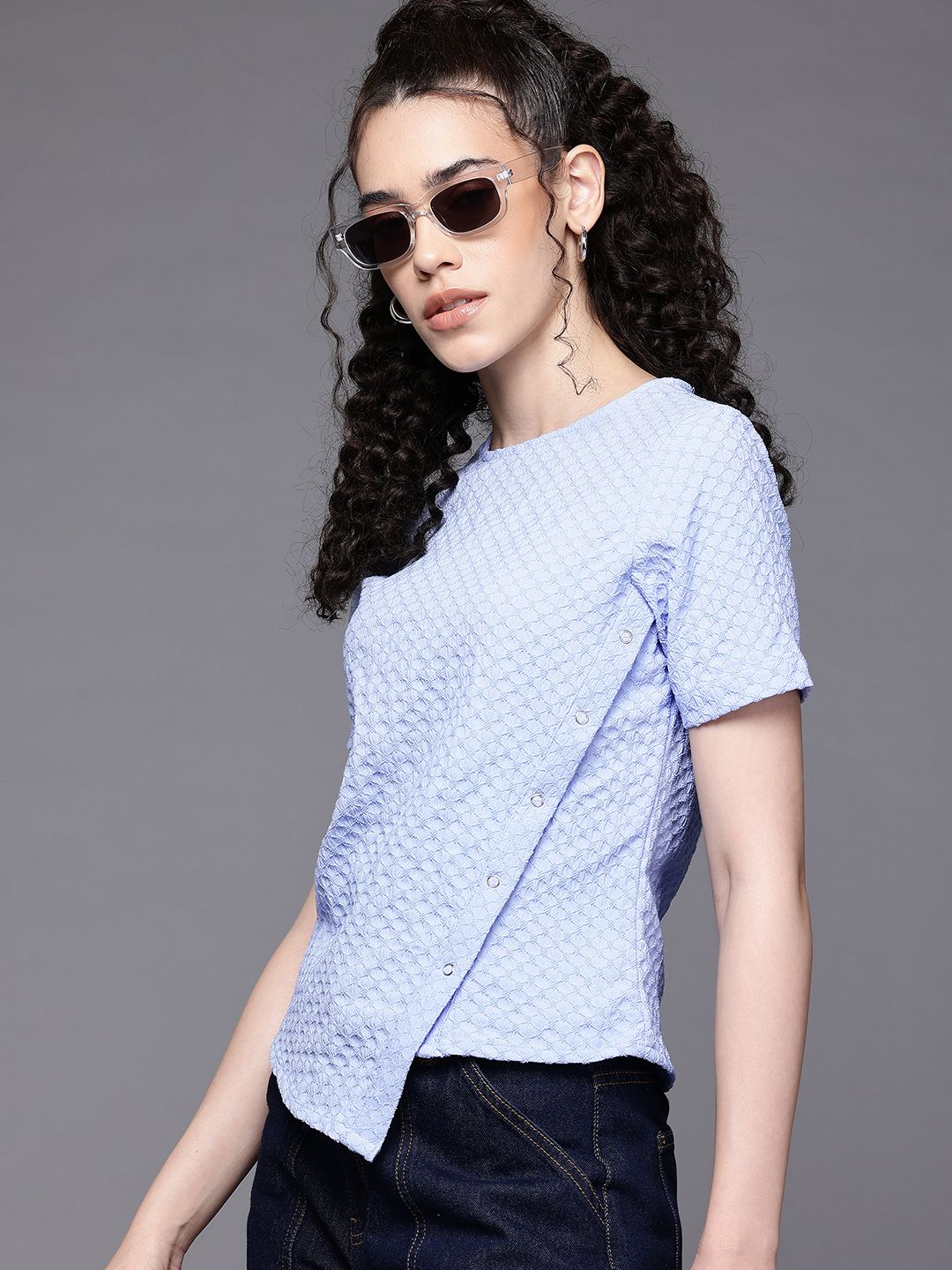 Freehand by The Indian Garage Co Women Regular Fit Textured Asymmetric Top