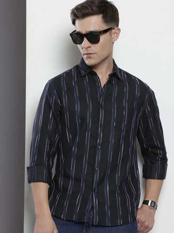 Men's Purple Slim Fit Striped Casual Shirt