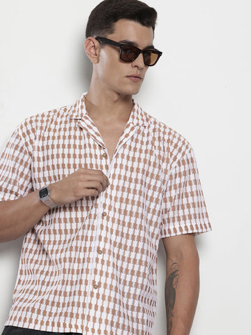 Men's Brown Relaxed Fit Solid Resort Wear Shirt