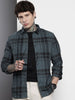 Men's Teal Slim Fit Checked Casual Shirt