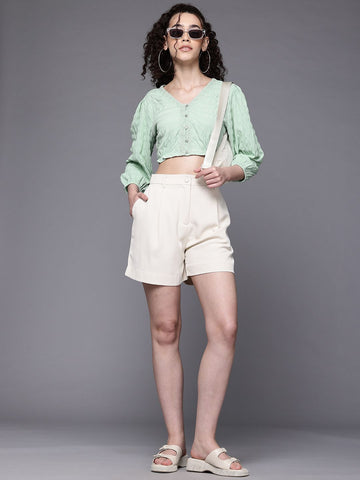 Freehand by The Indian Garage Co Women Regular Fit Textured Gathered Top