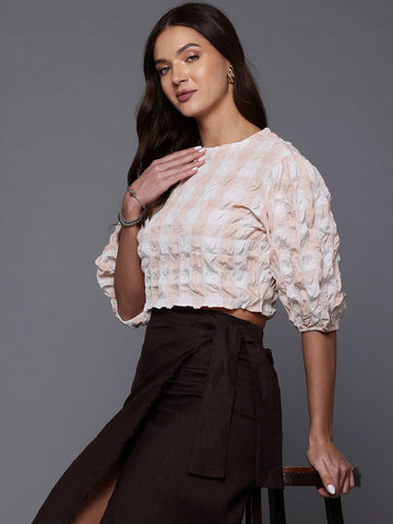 Freehand Peach The Indian Garage Co Women Fitted Textured Regular Top