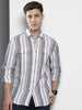 Men's Black Slim Fit Striped Casual Shirt
