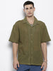Men's Olive Relaxed Fit Textured Resort Wear Shirt