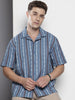 Men's Blue Relaxed Fit Striped Resort Wear Shirt
