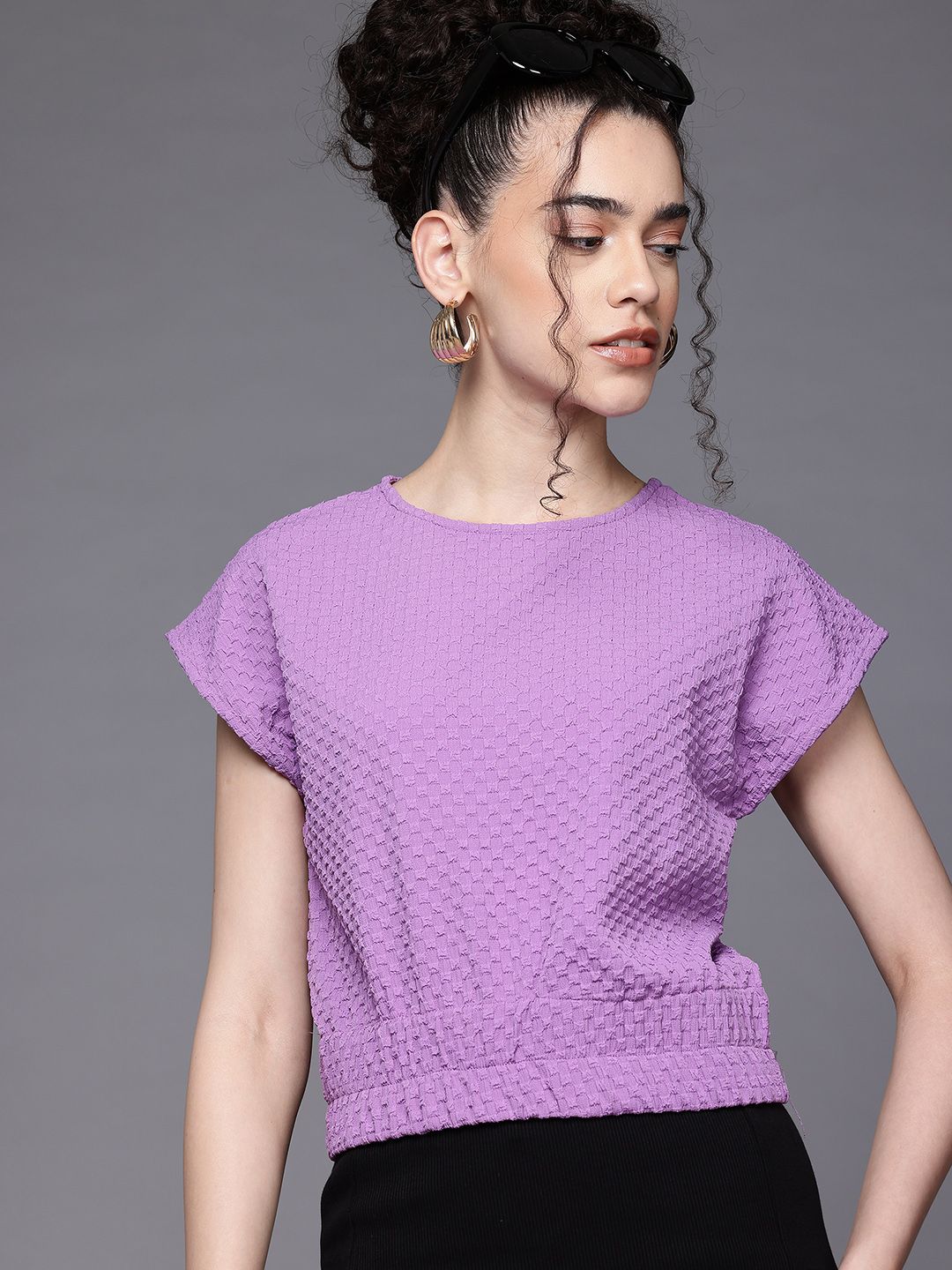 Freehand by The Indian Garage Co Women Regular Fit Textured Cinched Waist Top