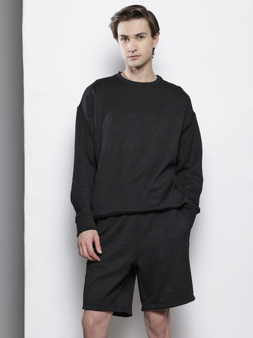 Men's Black Self Design Relaxed Fit Coordinates