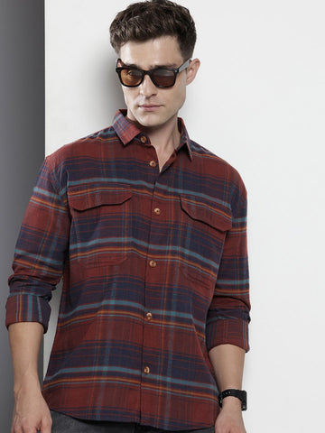 Men's Red Regular Fit Checked Casual Shirt