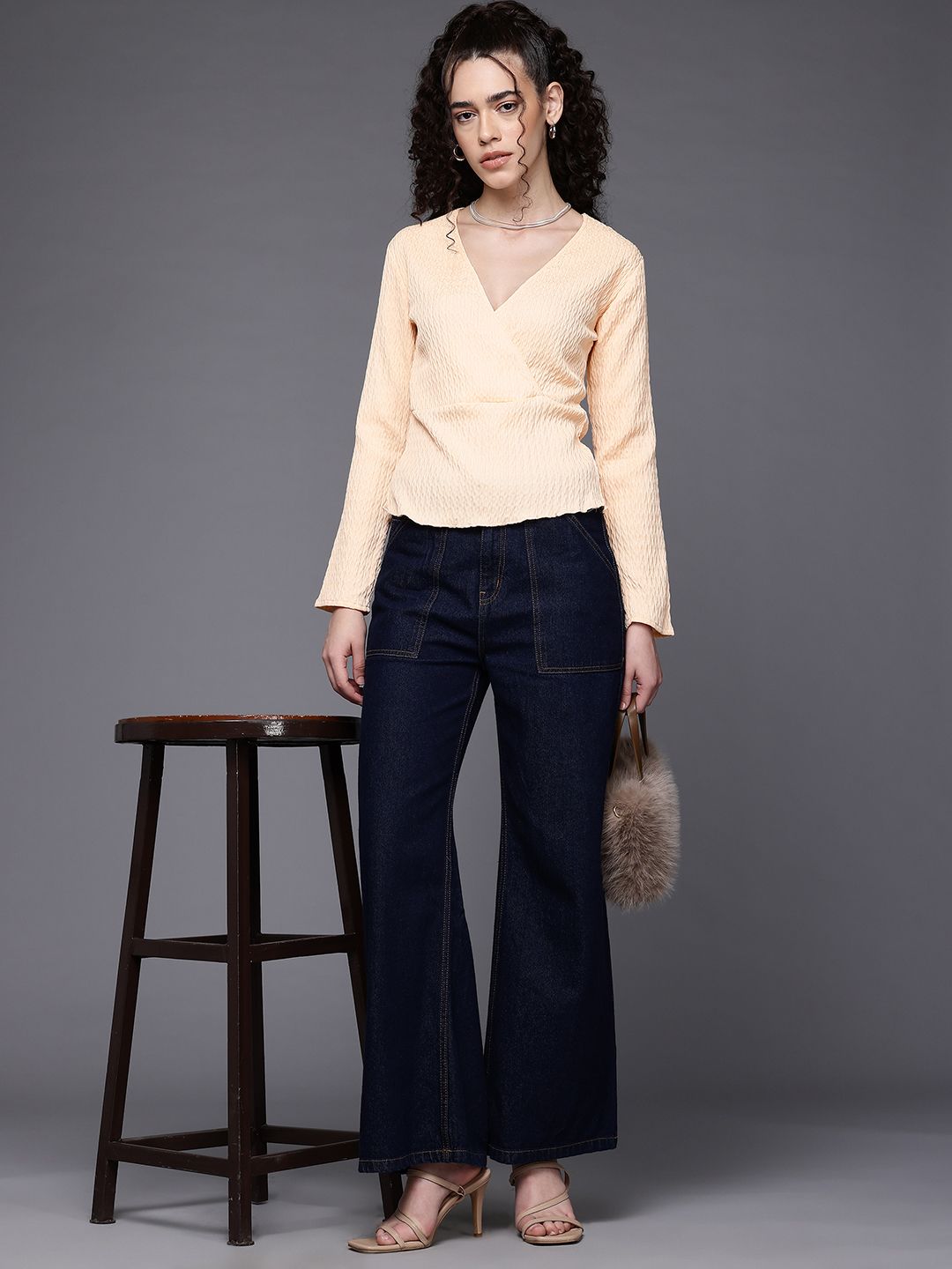 Freehand by The Indian Garage Co Women Fitted Textured Peplum Top