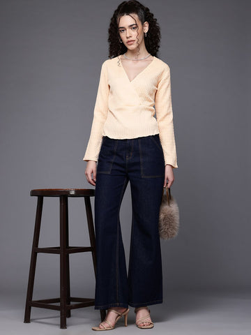 Freehand by The Indian Garage Co Women Fitted Textured Peplum Top