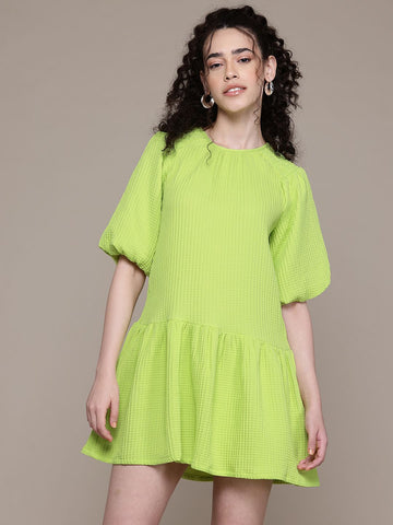 Freehand Women Relaxed Fit Textured Tiered Dress