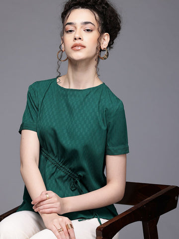 Freehand by The Indian Garage Co Women Relaxed Fit Textured Ruched Top