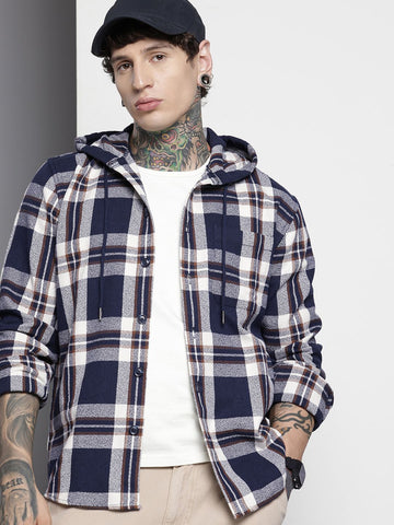 Men's Blue Regular Fit Checked Casual Shirt