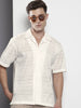 Men's White Relaxed Fit Textured Textured Shirt