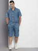 Men's Blue Solid Boxy Fit Coordinates