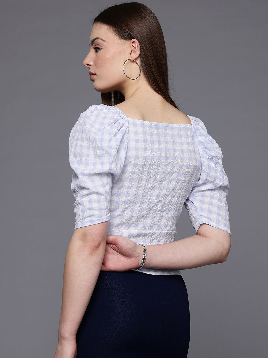 Freehand Blue The Indian Garage Co Women Fitted Textured Tie Up Wrap Top