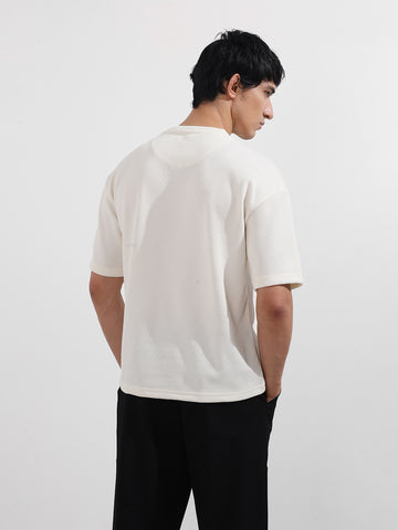 Men's White Boxy Fit Textured Casual T-Shirt