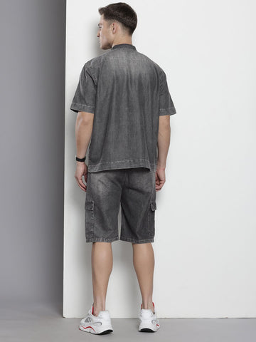 Men's Grey Solid Boxy Fit Utility Coordinates