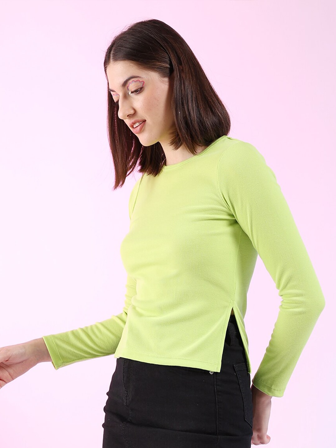 Shop Women Fitted Full Sleeve Rib Top Online.