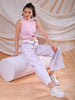 Shop Women's Pink Fitted Solid Round Neck Waist Tie Up Top Online.