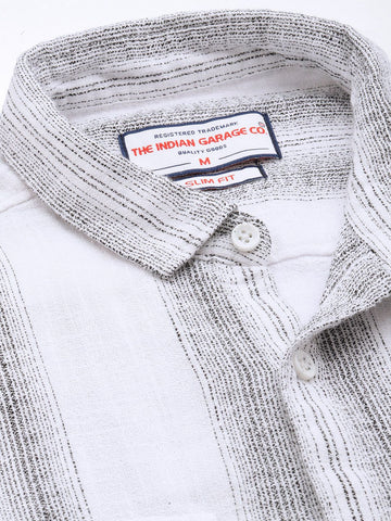 Men's White Slim Fit Striped Casual Shirt