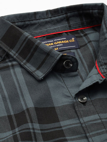 Men's Teal Slim Fit Checked Casual Shirt