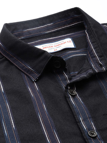 Men's Purple Slim Fit Striped Casual Shirt