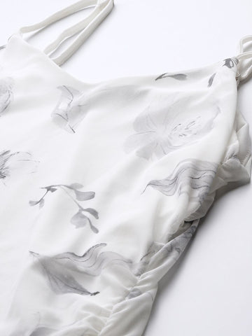 Freehand Women Fitted Floral Mesh Gathered Dress