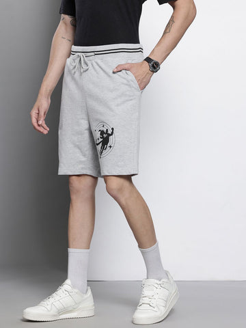 Men's Grey Relaxed Fit Character Superman Printed Shorts