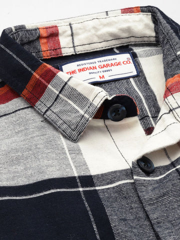 Men's Navy Blue Regular Fit Checked Casual Shirt