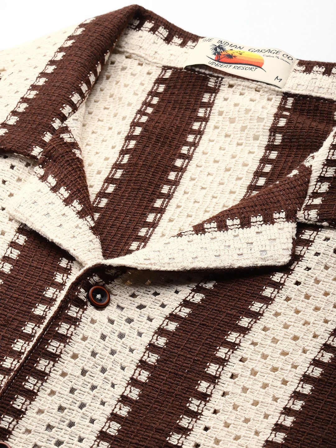 Men's Off White Relaxed Fit Textured Resort Wear Shirt