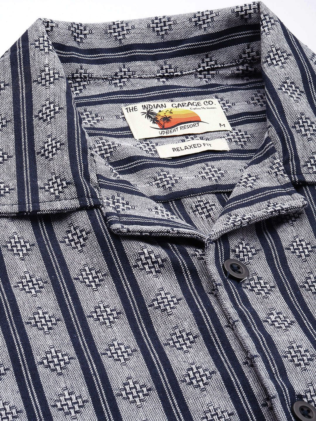 Men's Blue Relaxed Fit Striped Resort Wear Shirt