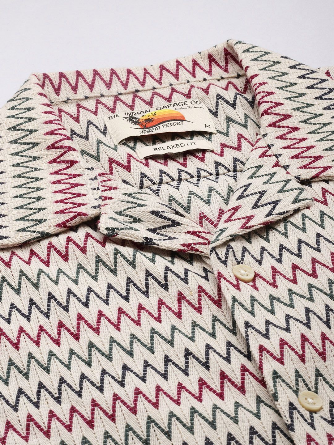 Men's Beige Relaxed Fit Printed Resort Wear Shirt