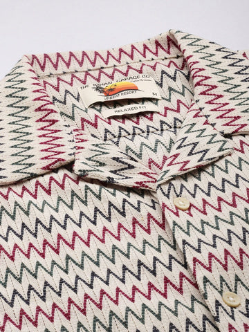 Men's Beige Relaxed Fit Printed Resort Wear Shirt
