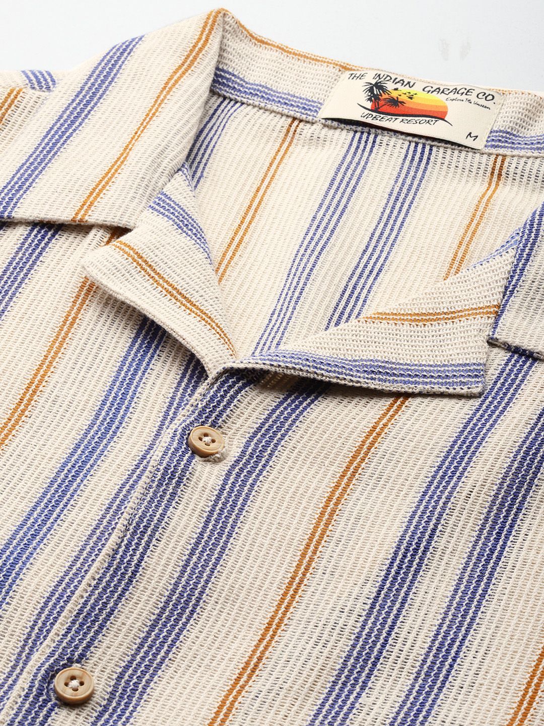 Men's Beige Relaxed Fit Textured Resort Wear Shirt