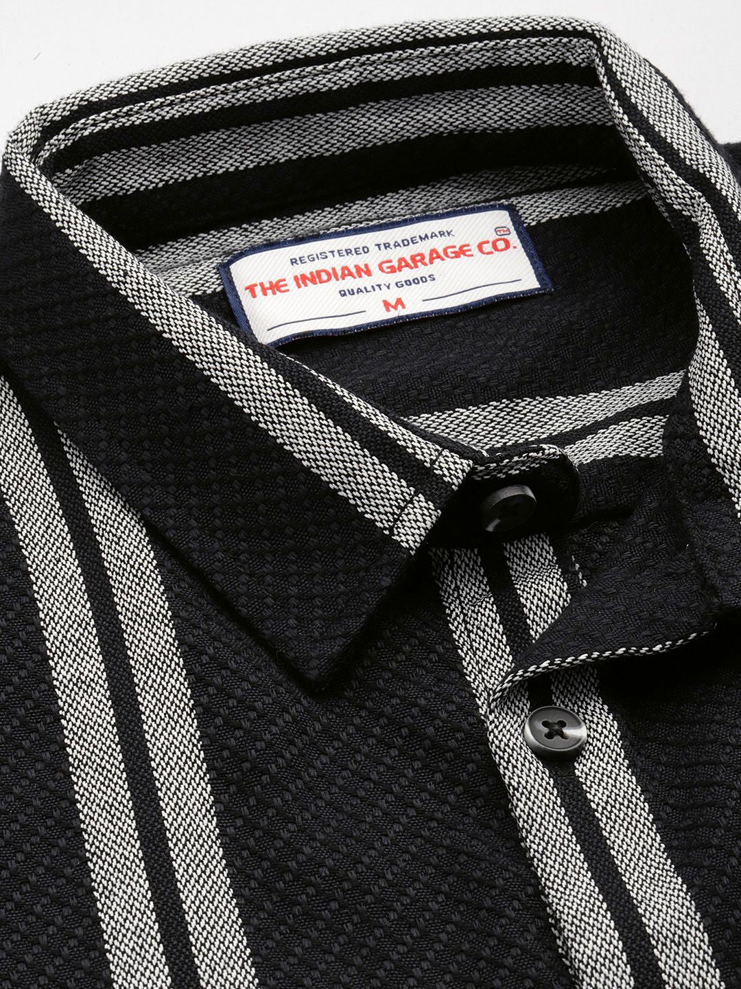 Men's Black Relaxed Fit Striped Resort Wear Shirt
