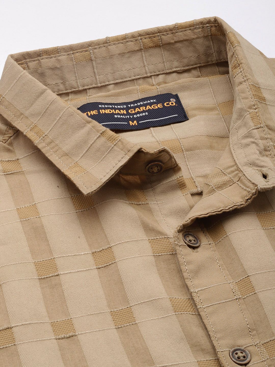 Men's Khaki Slim Fit Checked Casual Shirt